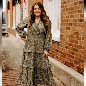 NWT In February Olive Tier Ruffle Maxi Dress